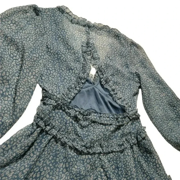 Womens Spring Summer Deep V Neck Ruffle Long Sleeve Floral Print Mini Dress Sz S - Picture 9 of 12